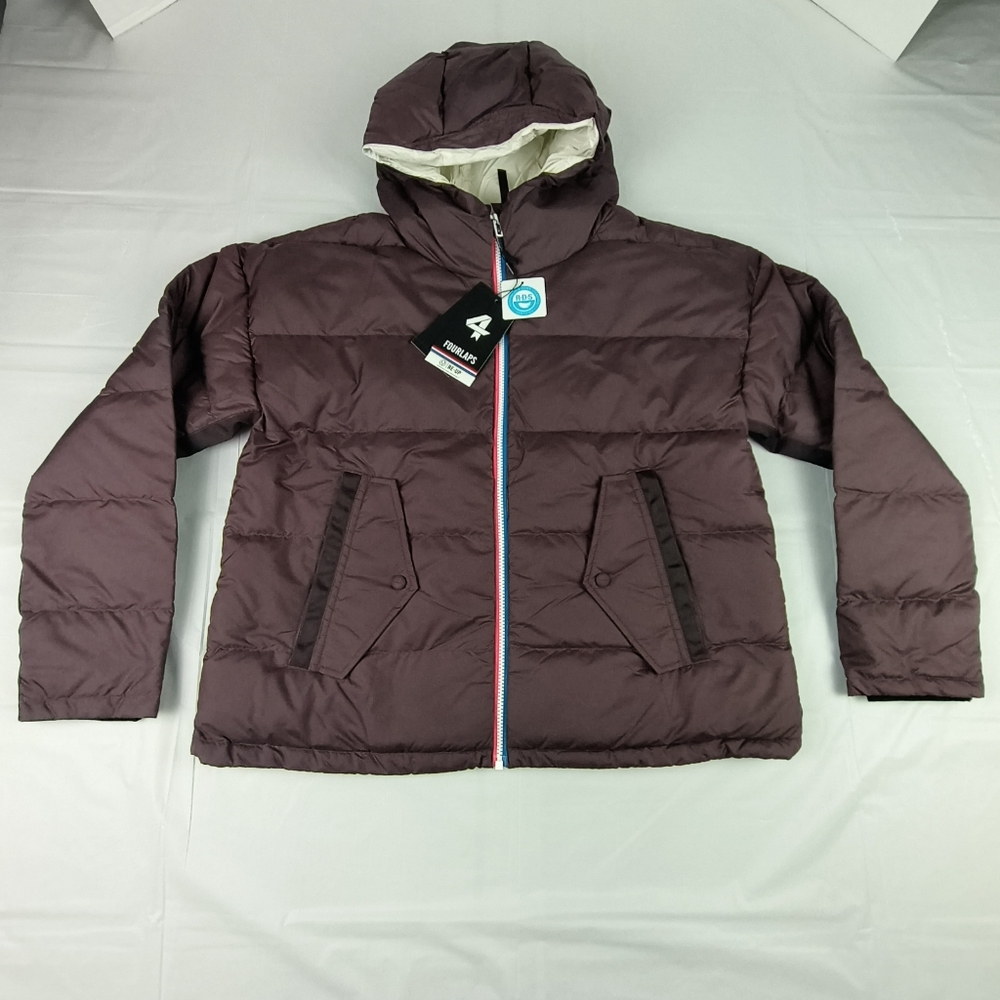 Fourlaps Womens Brown Cover Down Hooded Long Sleeve Jacket Size Large NEW Sporty